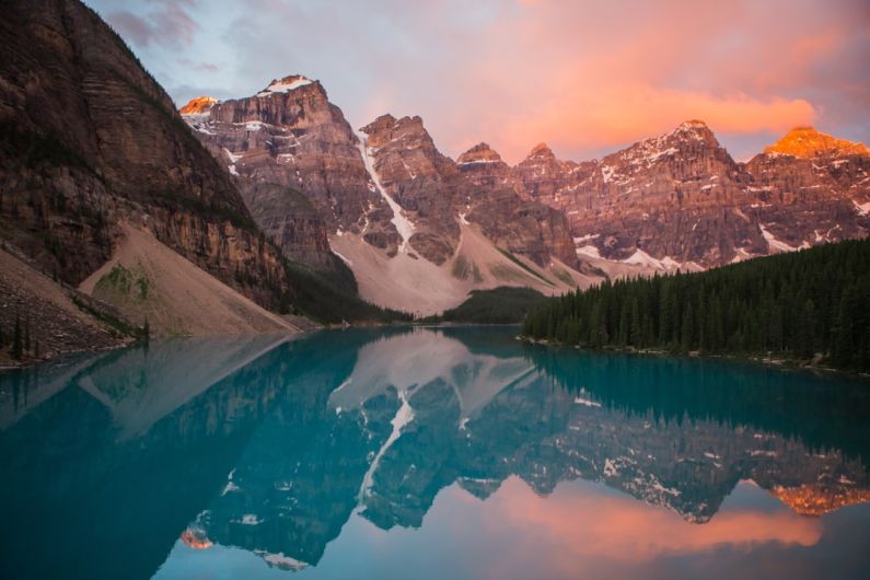 Moraine Lake - mountain reflection on body of water