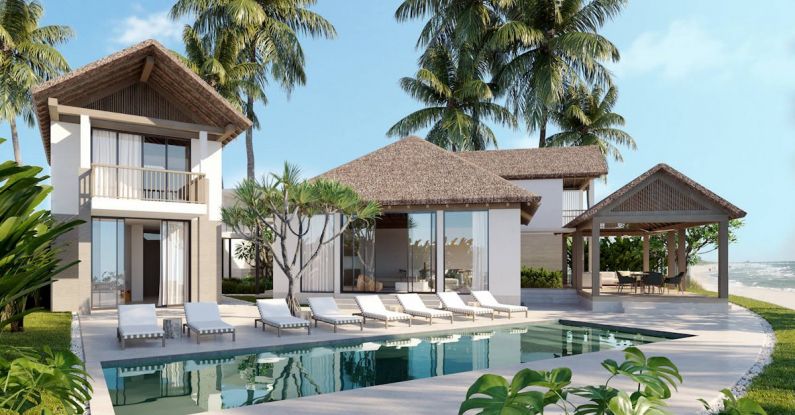 Family Resort - White Pool Loungers Near Tree