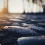 Cobblestone Street - a close up of rocks and grass on the ground