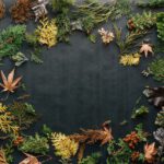 Beach Autumn - assorted leaves on black textile