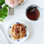 Nordic Pastry - baked bread serving on white and blue plate