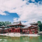 Asian Temple - pagoda temple across body of water under blue cloudy sky